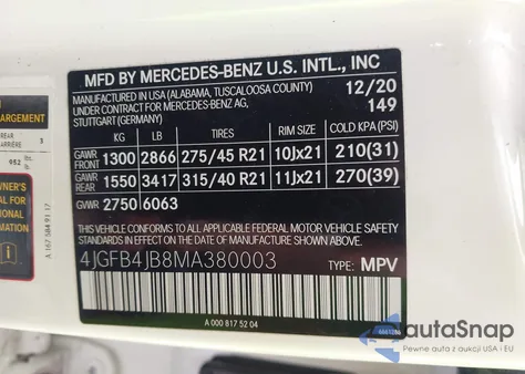 2021 Mercedes-Benz Gle 350 from USA, damaged, VIN 4JGFB4JB8MA380003